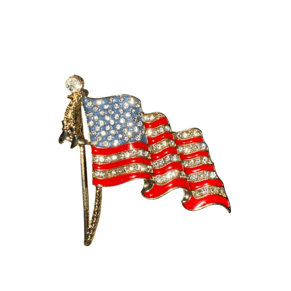 American Flag Brooch with Crystals